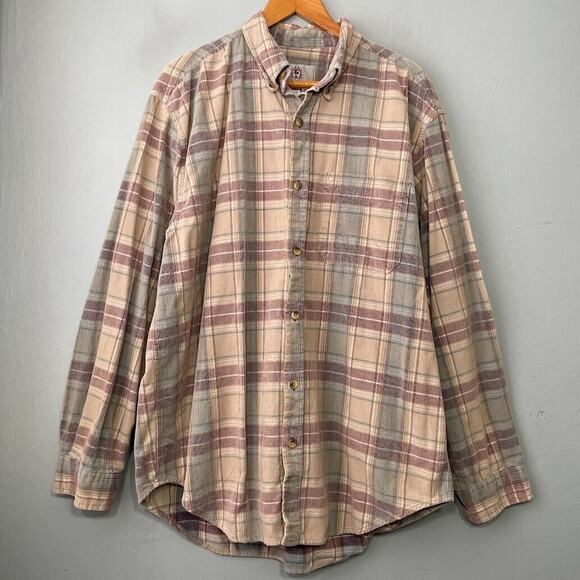 Vintage The Territory Ahead Mens Size XL Plaid Button Up Shirt Neutral Minimal - Picture 1 of 10